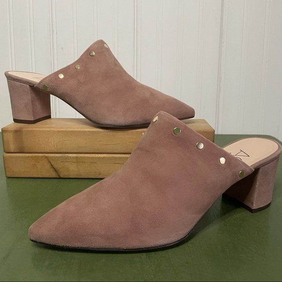 NWT AGL PAVELOU Suede Heeled Mules in Poudre/Powder - Picture 1 of 9